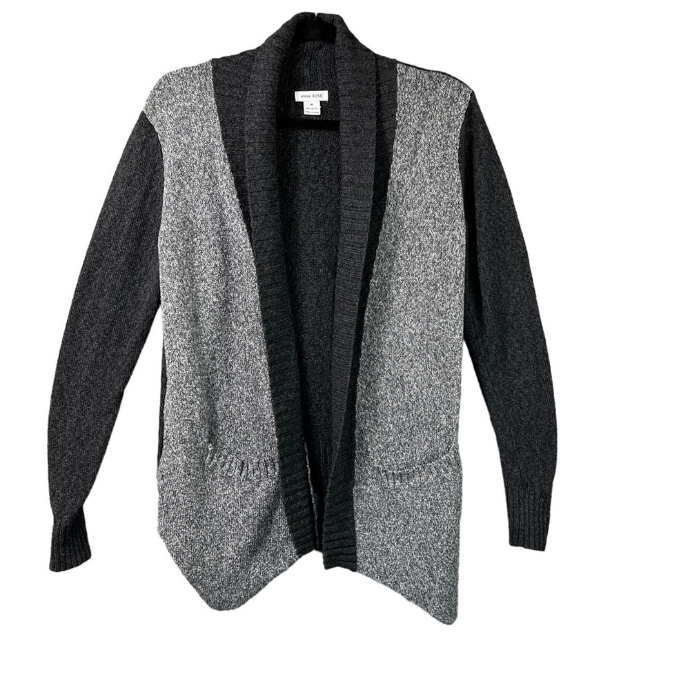 Anna Rose Open Cardigan Women's Size Medium Drape Front Heathered Gray & Black